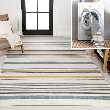Janus Classic Coastal Ticking Stripe Reversible Machine-Washable Indoor/Outdoor Area Rug
